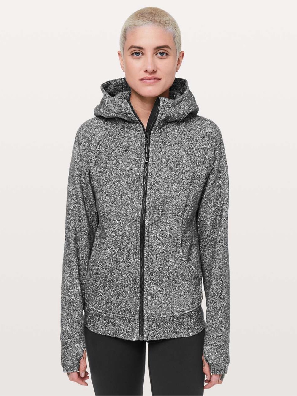 Lululemon Luminesce Splatter White Black Scuba Hoodie *Light Cotton Fleece Sz 8